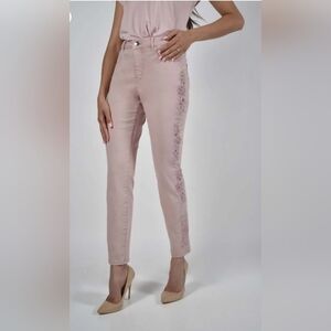 Frank Lyman Floral Side Jeans Pink Size XS – Slim Ankle Fit Rhinestone Details